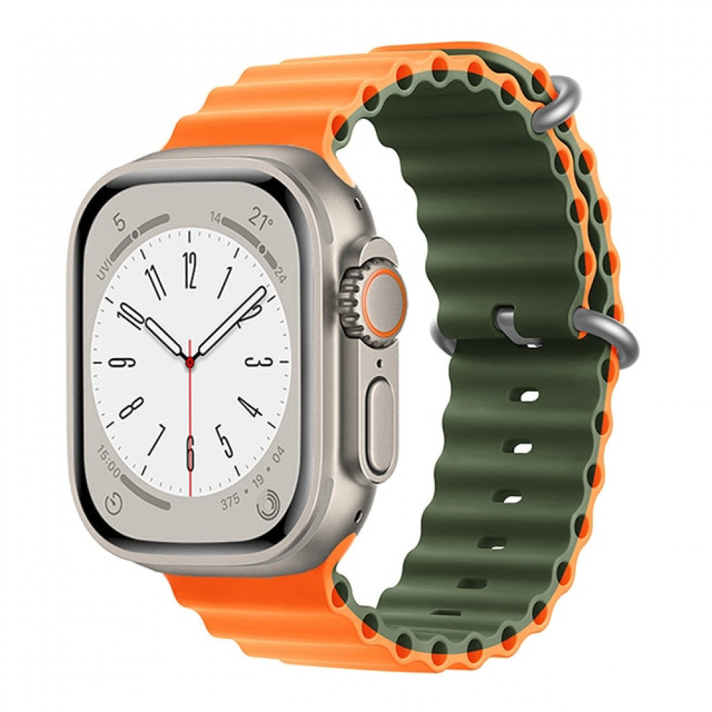 Ремінець Ocean Band Design Apple Watch 42 mm 44 mm 45 mm 49 mm — Olive Green & Orange