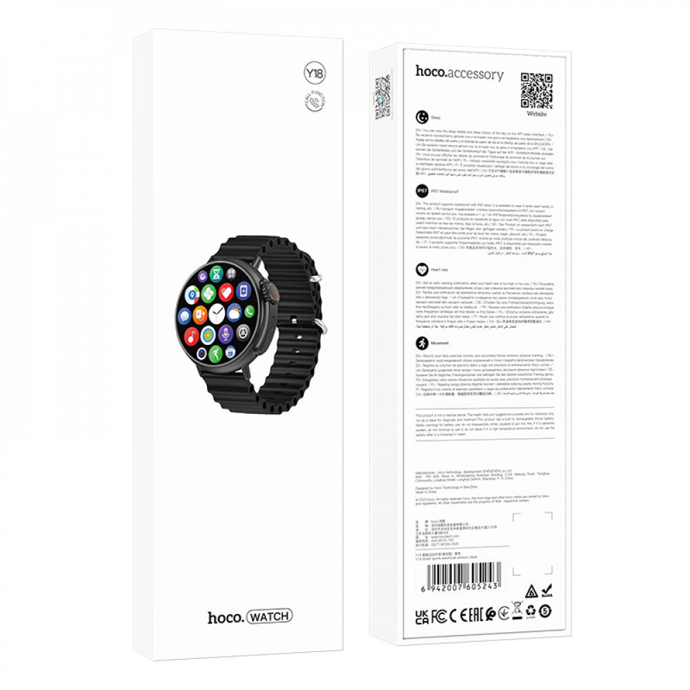 Smart Sports Watch (Call Version) Hoco Y18 - Black
