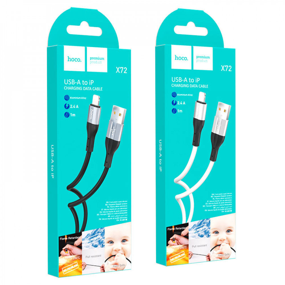 Кабель Lightning 2.4A (1m) Hoco X72 Silicone — Black