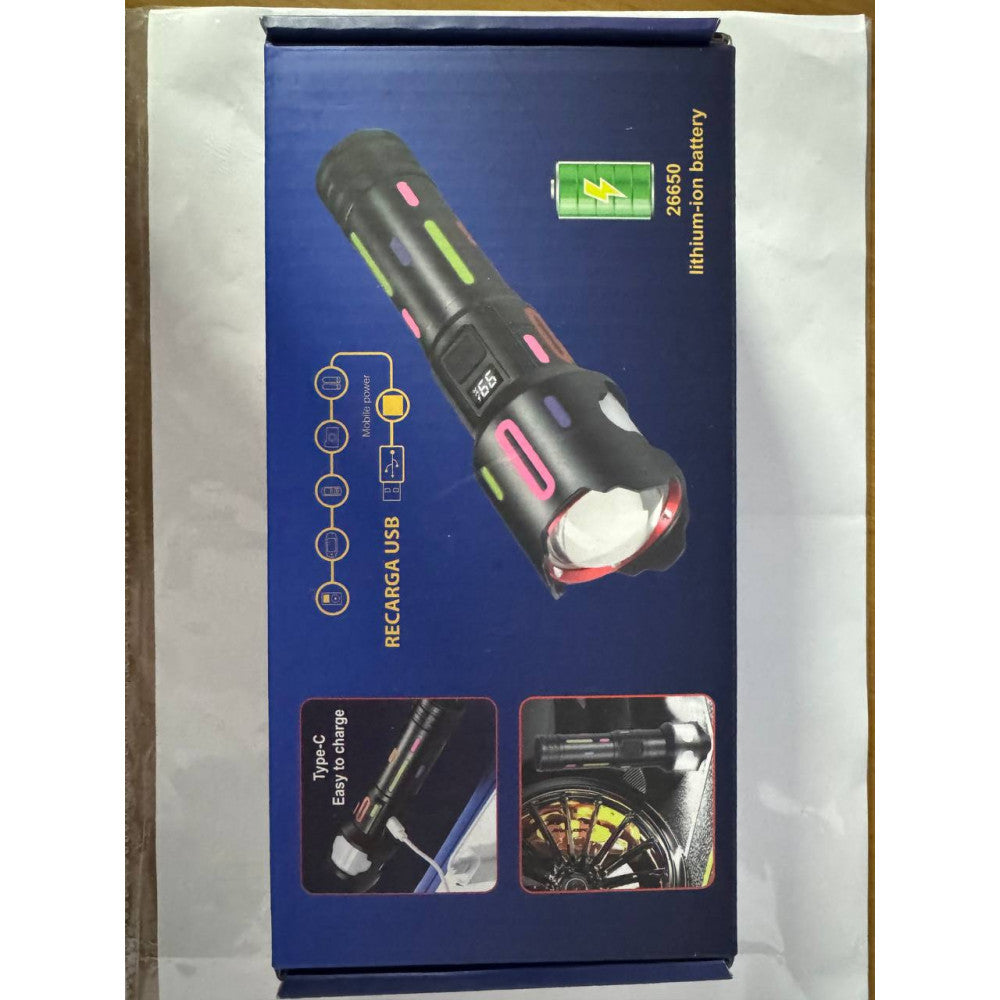 Фонарь ручной с индикатором заряда, Zoom, UCB - C, АКБ 26650, Power Bank —L-2405-TG