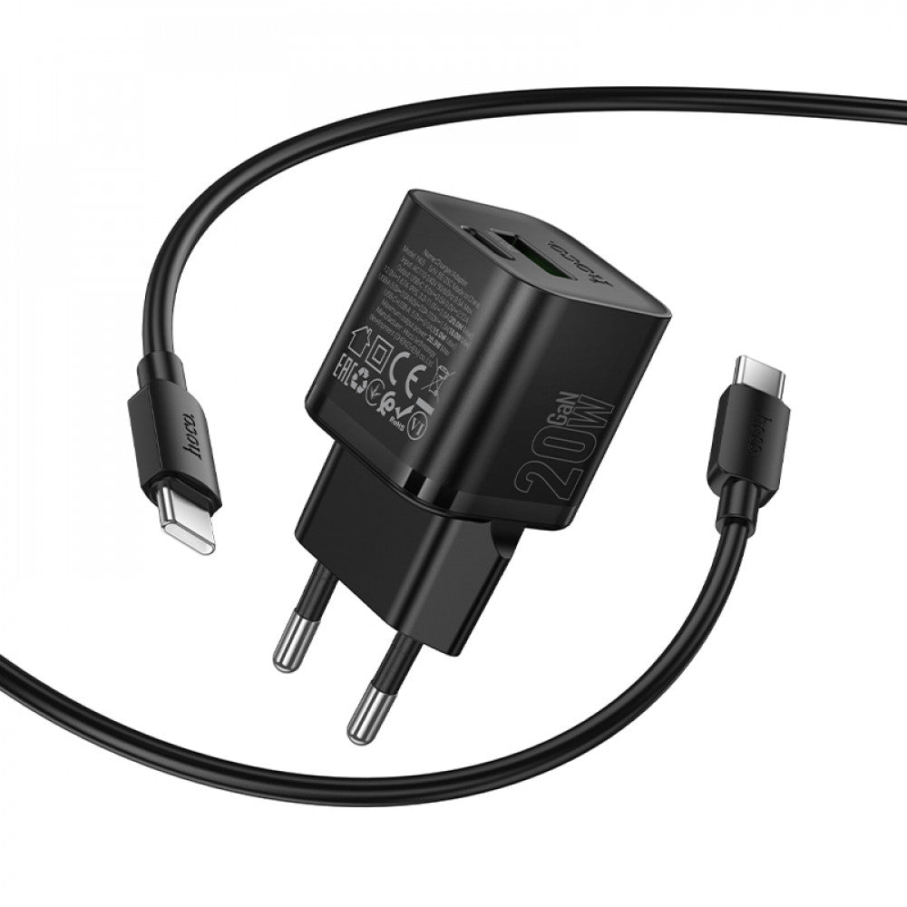 Home Charger 20W PD QC3.0 C to C Cable (1m) Hoco N65 — Black