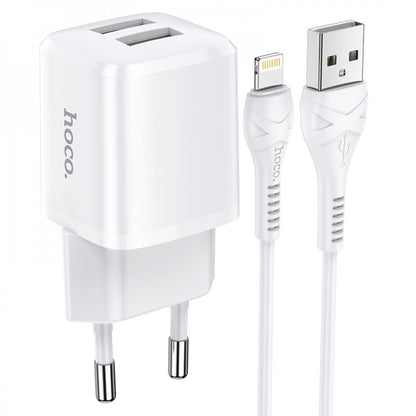 Home Charger 2.4A 2U Lightning Cable (1m) Hoco N8 — White