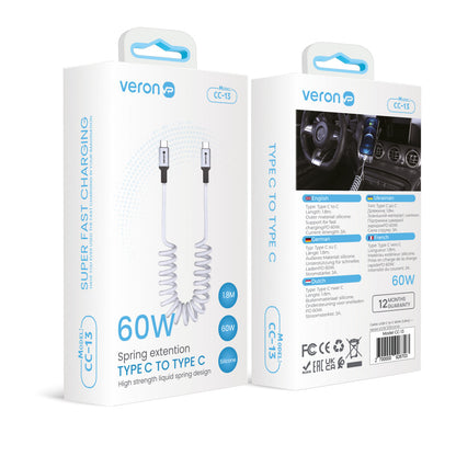 Кабель USB C to C 60W PD (1.8m) Veron CC13 Silicon — Black