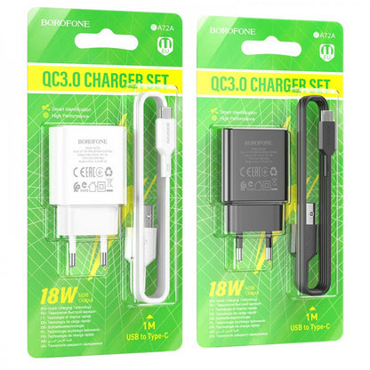 Home Charger | 18W | 1U | USB C Cable (1m) — Borofone BA72A — Black