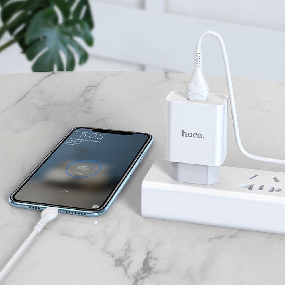 Home Charger | 2.1A | 1U | USB C Cable (1m) — Hoco C81A — White