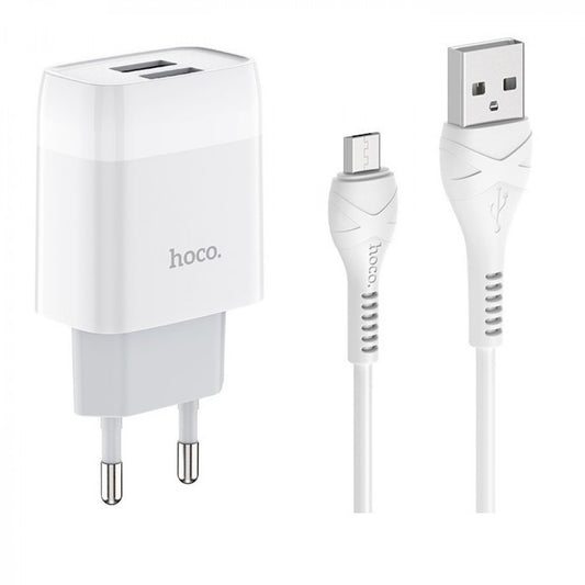 Home Charger | 2.4A | 2U | Micro Cable (1m) — Hoco C73A — White