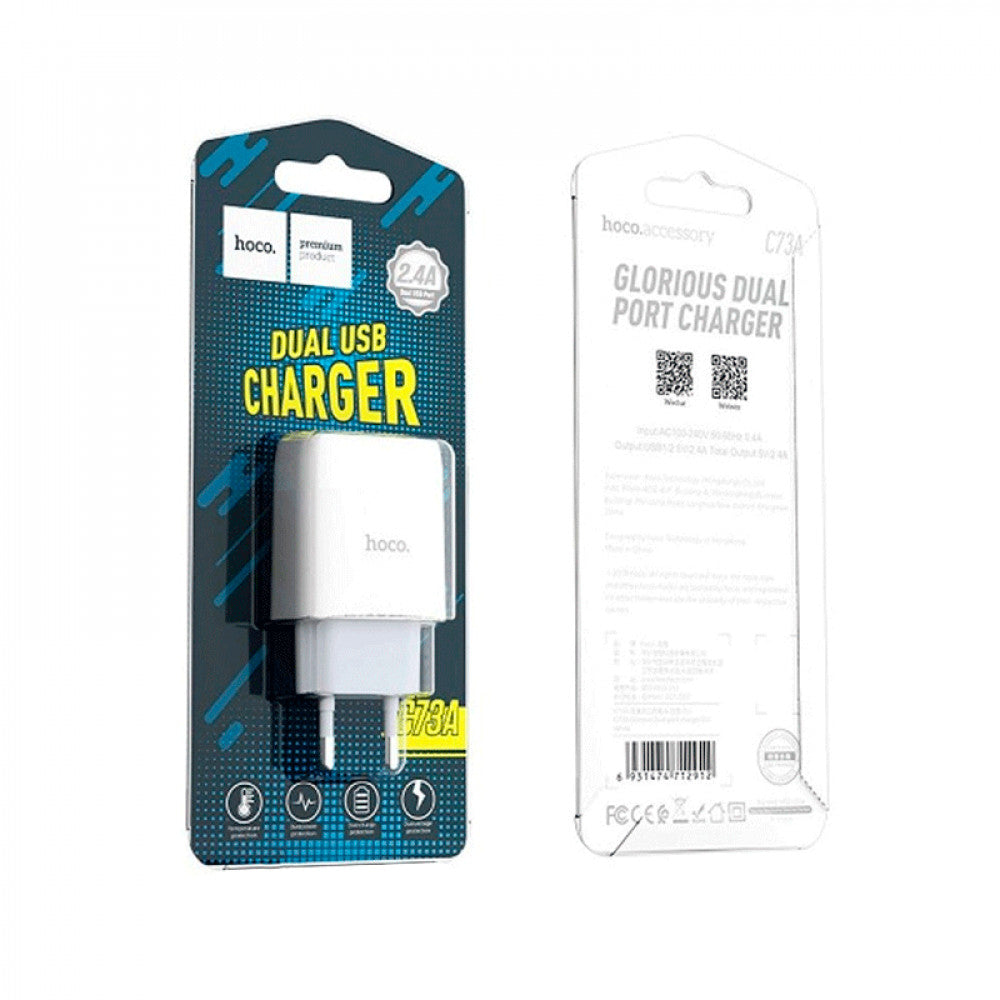 Home Charger | 2.4A | 2U — Hoco C73A — White