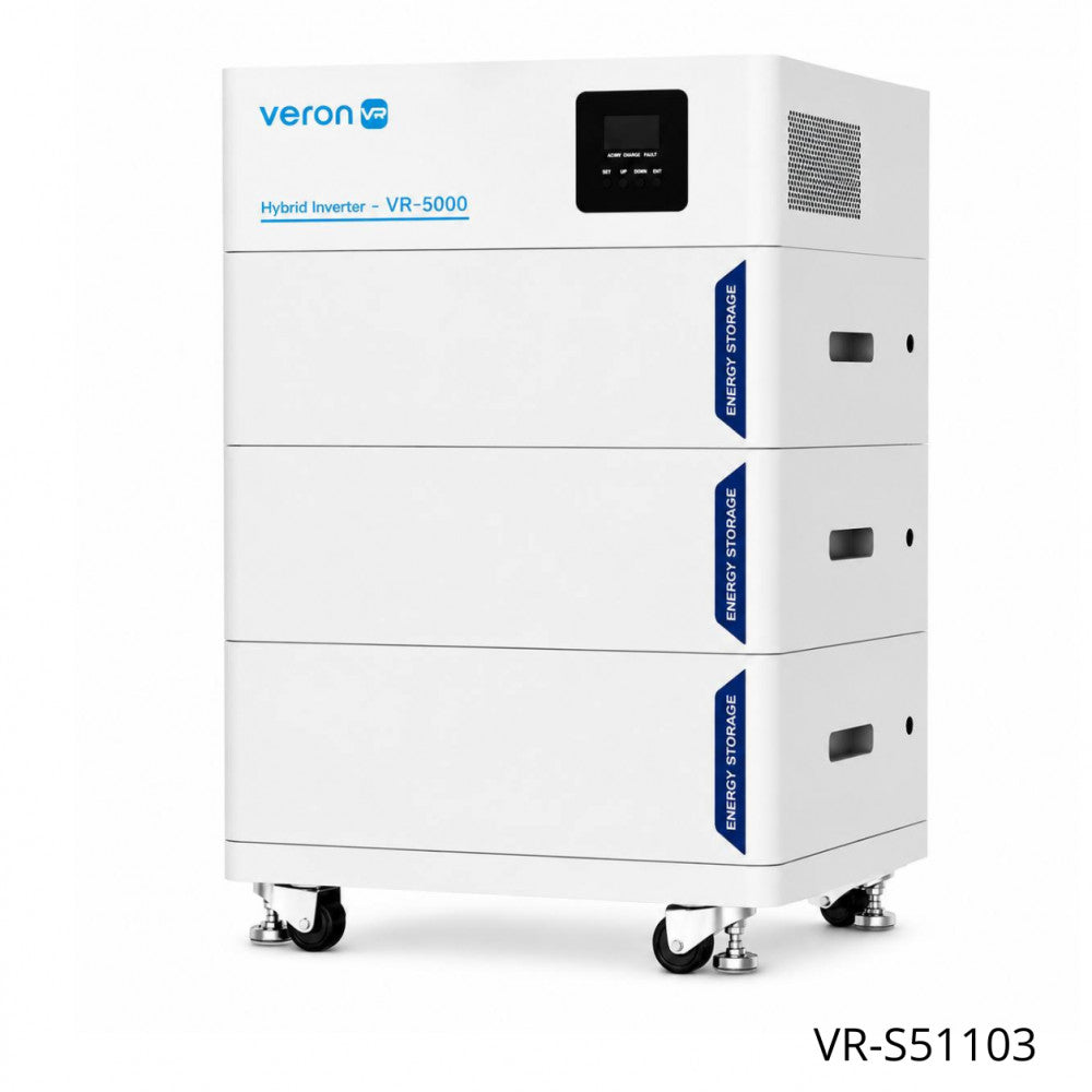 Гибридный инвертор VR-S51103 с тремя аккумуляторами 15,36KWh с корпусом на колесах  LiFePo4