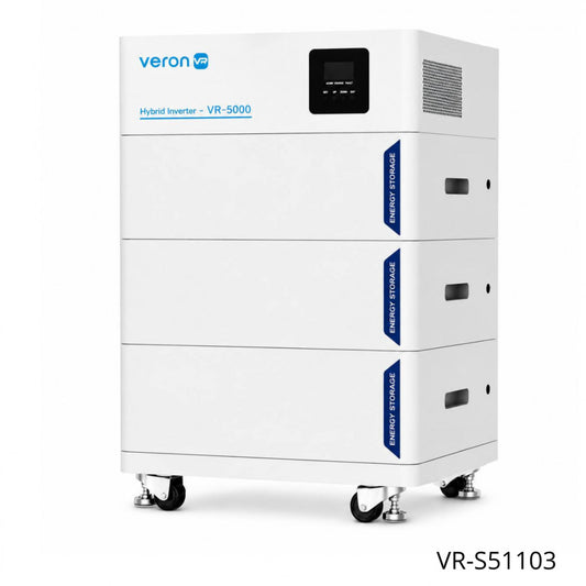 Гибридный инвертор VR-S51103 с тремя аккумуляторами 15,36KWh с корпусом на колесах  LiFePo4