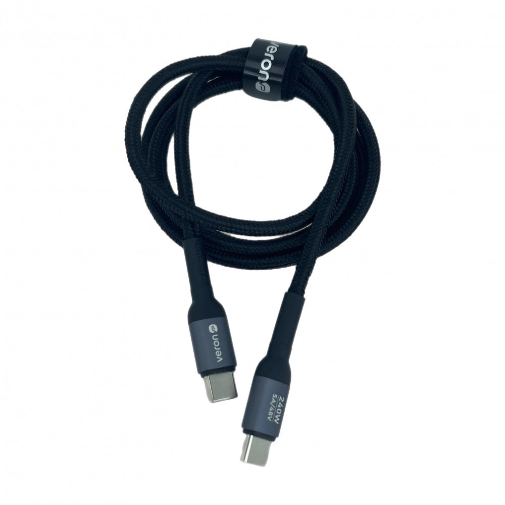 Кабель USB C to C 240W PD (1m) Veron CC14 Nylon Cable — Black