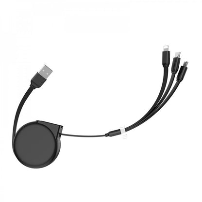 Кабель 3 in 1 ( L , M , С ) 2A (1m) Hoco U50 Retractable — Black