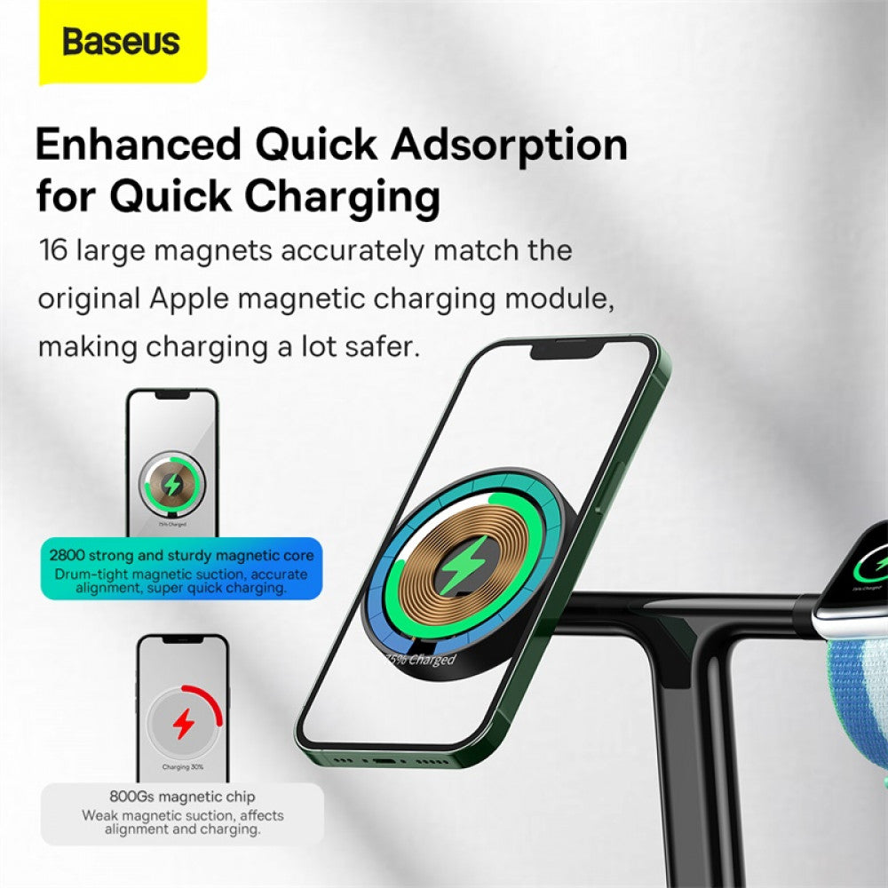 Magnetic Wireless Charger 20W Baseus (WXTE000101) Swan 3-in-1 — WXTE000101 Black