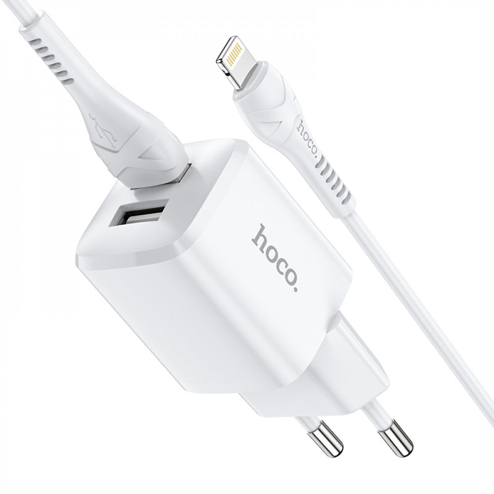 Home Charger 2.4A 2U Lightning Cable (1m) Hoco N8 — White
