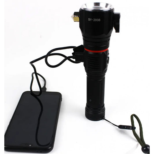 Фонарь ручной аккумуляторный с USB, ZOOM, стеклобоем и магнитом  — SY-2008