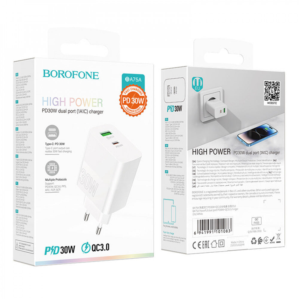 Home Charger | 30W | PD | QC3.0 — Borofone BA75A — White