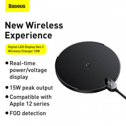 Wireless Charger 15W Baseus (CCED000001) Digital LED Display Gen 2 Black — CCED000001 Black