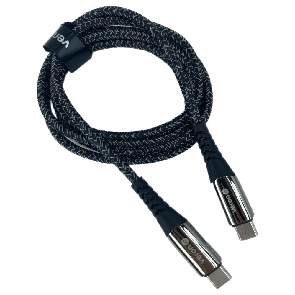 Кабель USB C to C 100W PD (1.2m) Veron CC02 Nylon LCD — Black
