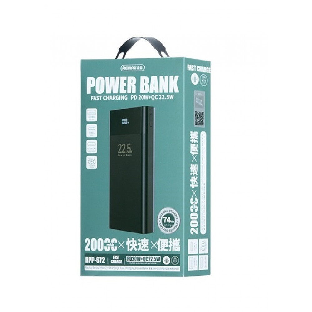 Power Bank 20000 mAh - Remax RPP-672 20W+22.5W Fast charging - Black