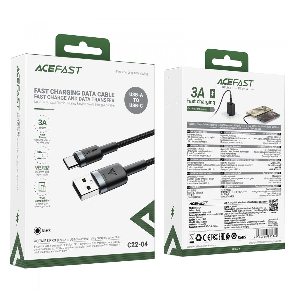Кабель USB-C 2 А (1,2 м) — Acefast C22-04