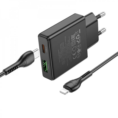 Home Charger | 20W | PD | QC3.0 | C to Lightning Cable (1m) — Hoco N38 — Black