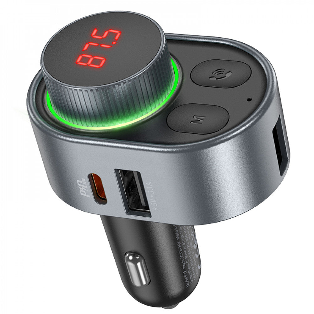 Fm Transmitter MP3 | Car Charger | 2.4A | 2U — Hoco E72 — Metal Grey