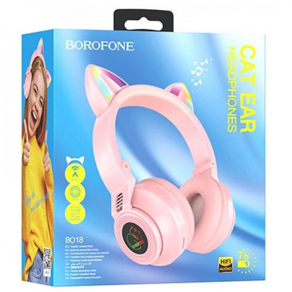 Навушники Bluetooth — Borofone BO18 Cat ear — Pink