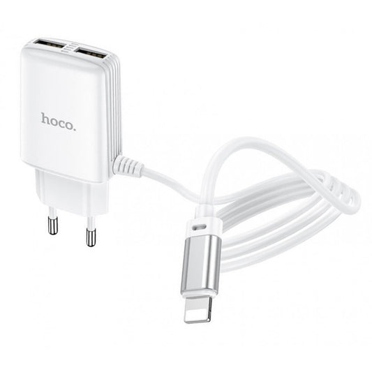 Home Charger | 2.4A | 2U | Lightning  Cord (1m) — Hoco C82A — White