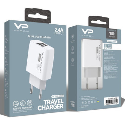 Home Charger 2.4A 2U Lightning Cable (1m) Veron AC62L