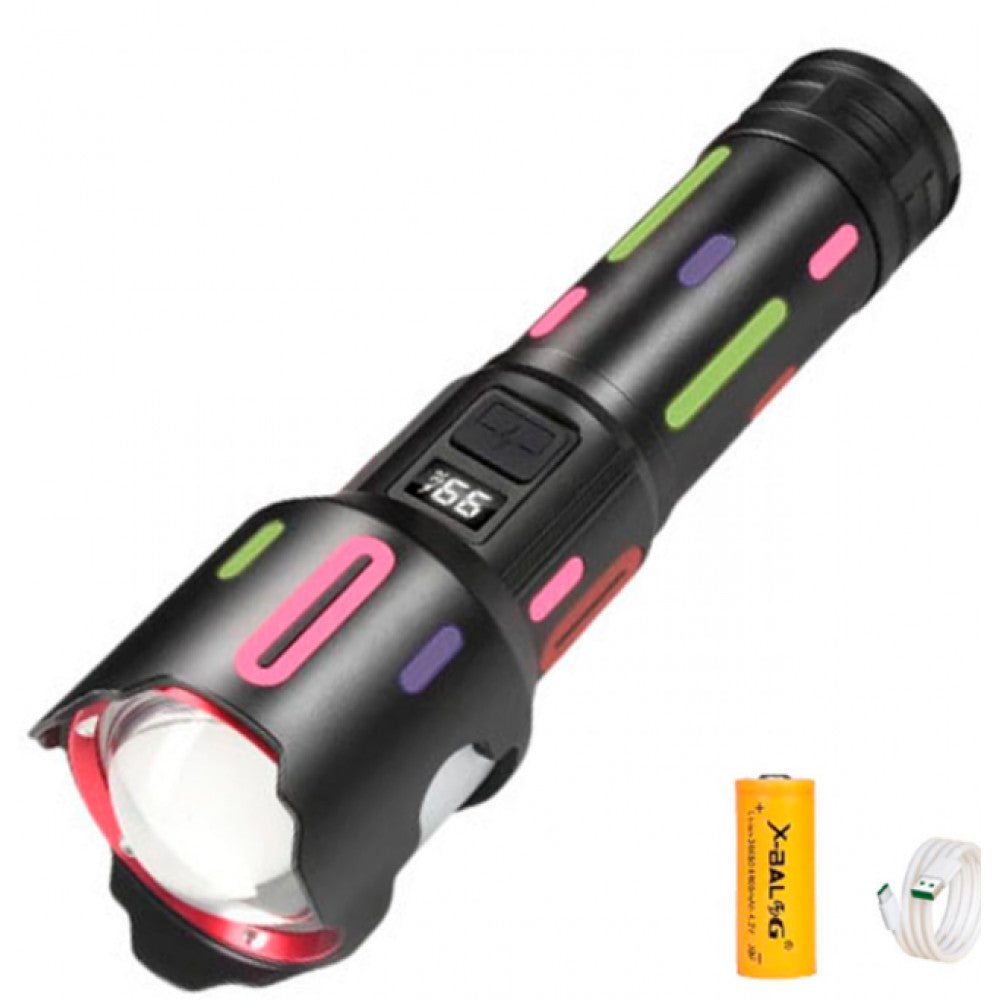 Фонарь ручной с индикатором заряда, Zoom, UCB - C, АКБ 26650, Power Bank —L-2405-TG