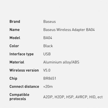 Bluetooth Adapter USB 5.0 — Baseus (ZJBA000001) BA04 — ZJBA000001 Black