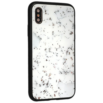 Glass with print TPU Case iPhone Xs — White Mramor