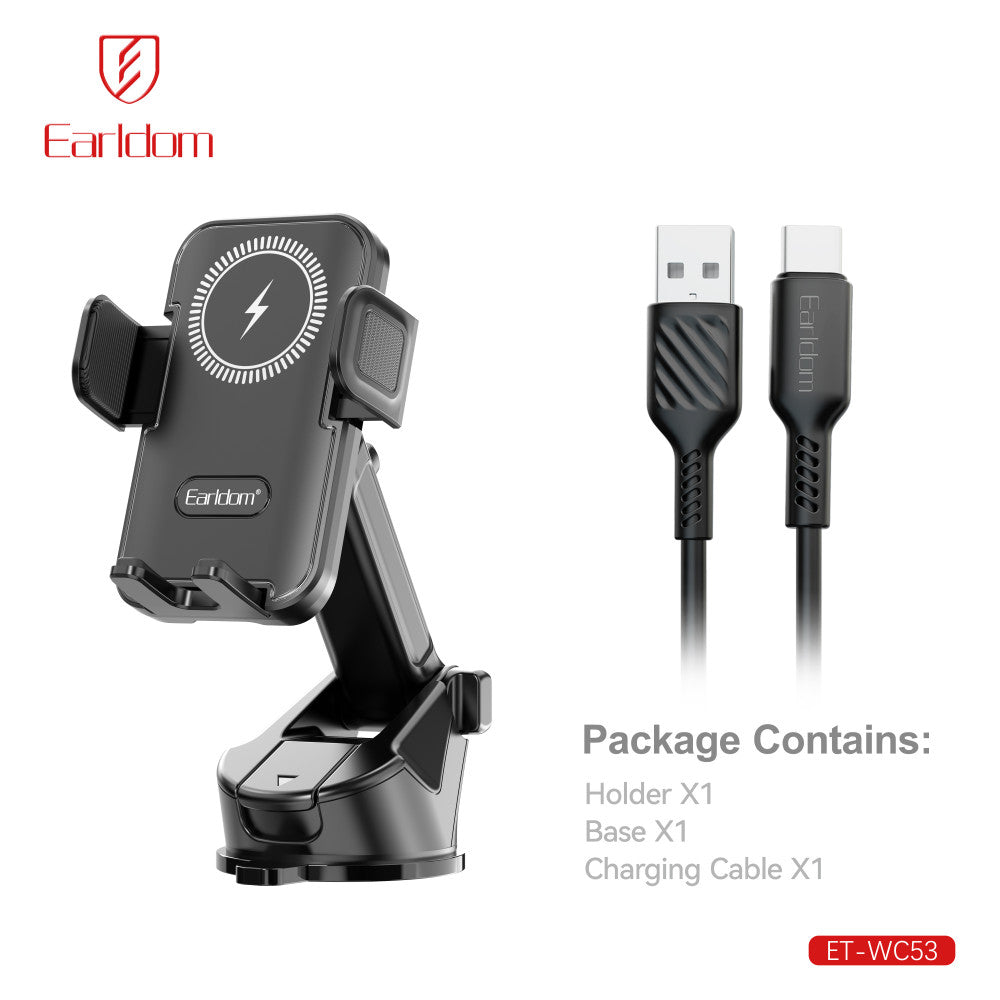 Автотримач розсувний на присосці з бездротовою зарядкою 15W — Earldom ET-WC53