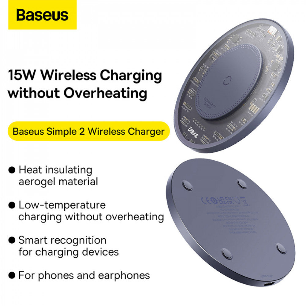 Magnetic Wireless Charger 15W — Baseus (CCJJ05) Simple Series 2 — CCJJ050001 Black