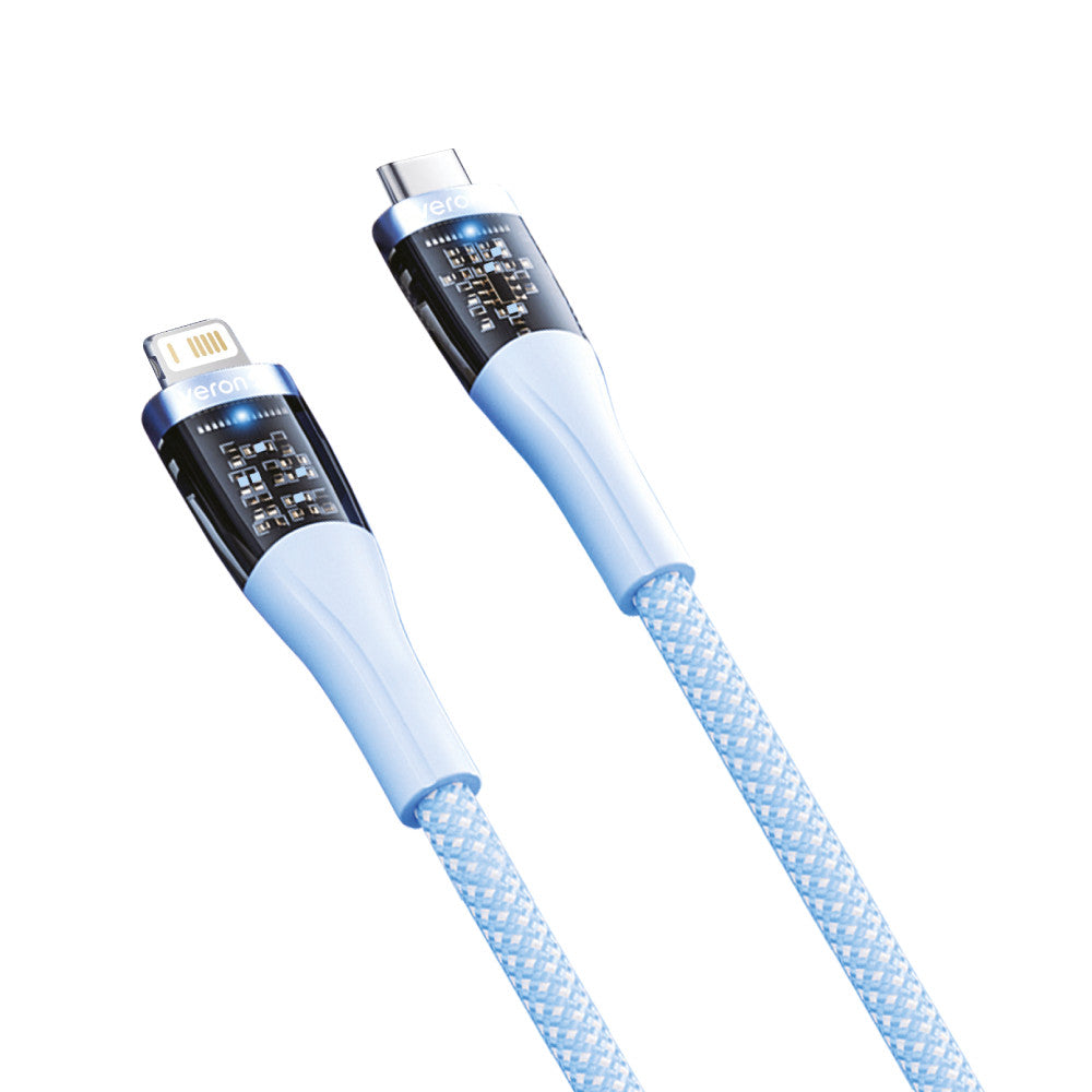 Кабель USB C to Lightning 27W PD (1.2m) — Veron CL05 Nylon Blue — Silver
