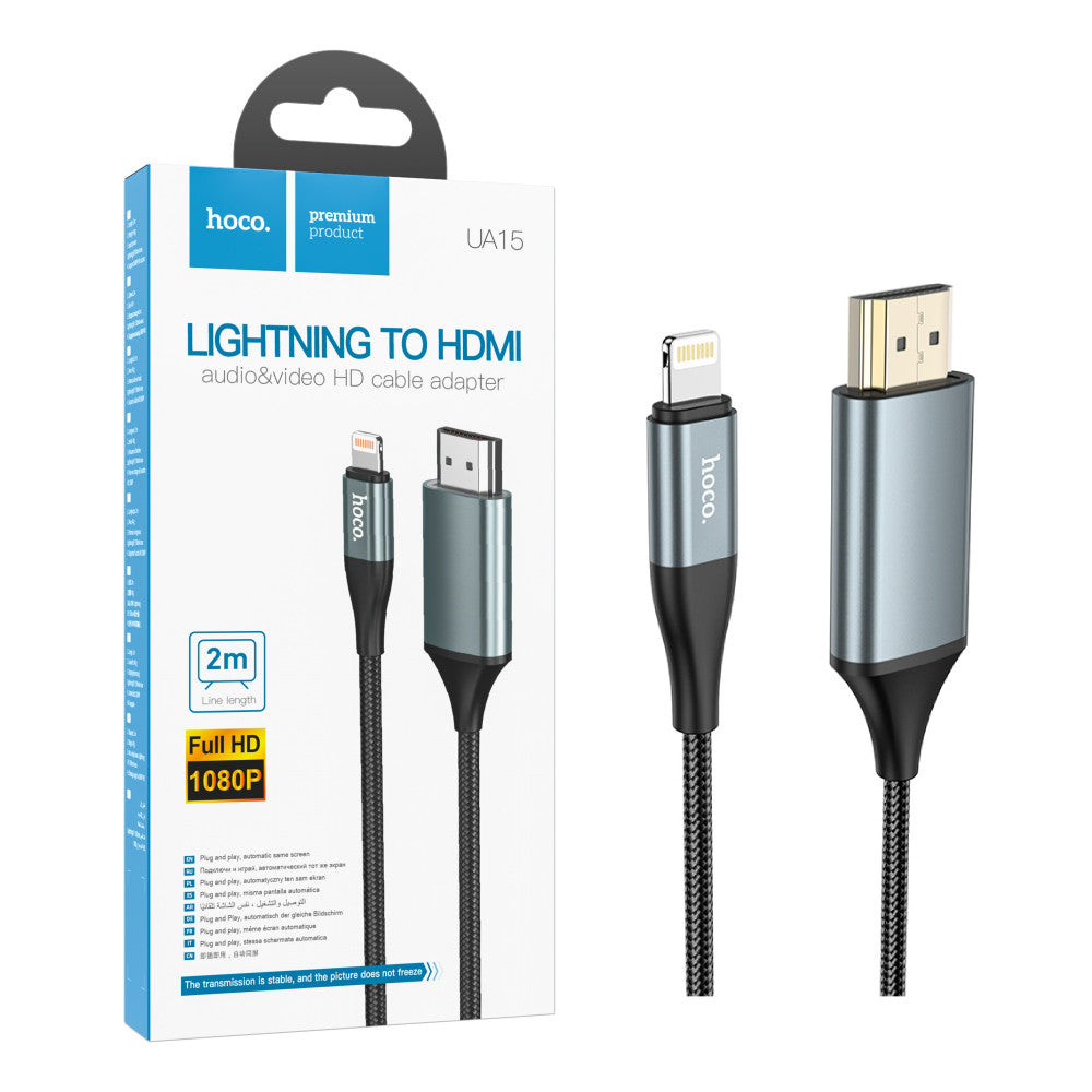 Lightning To HDMI Cable (2m) — Hoco UA15 HD on screen  — Metal gray