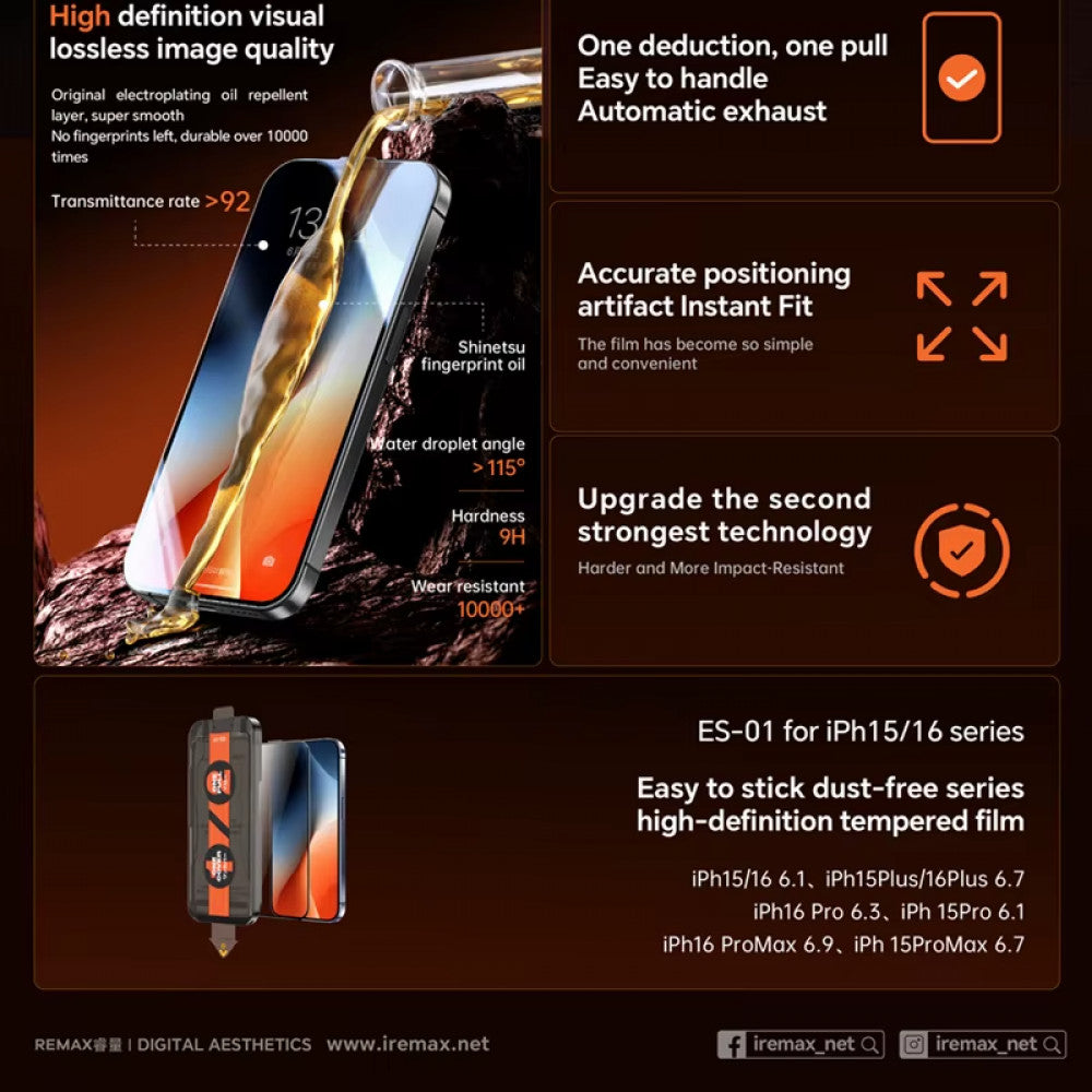 Захисне скло Remax HD Tempered Glass ES-01  iPhone 16 Pro ; 17