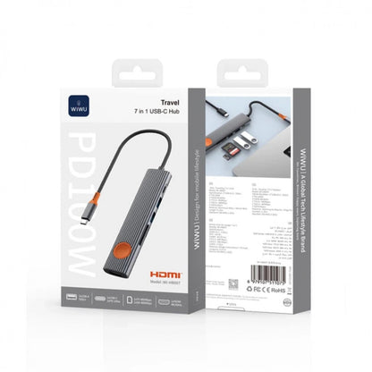 USB-концентратор WiWU Travelling Wi-HB007, USB-C, 7 портов USB.