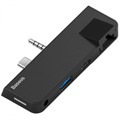 HUB USB C Baseus(CAHUB-FG01) Multifunctional HUB for Surface Go(Type-C+Audio to RJ45+USB3.0+Type-C(data)+Audio) — CAHUB-FG01 Black