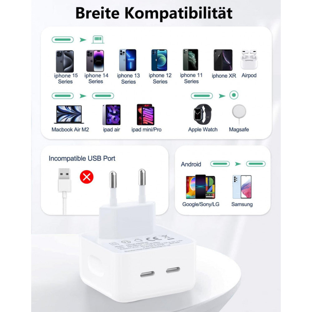 Зарядний пристрій Home Charger 35W 2PD USB C to Lightning Cable (1m) для девайсів Apple MHJ83ZM/A