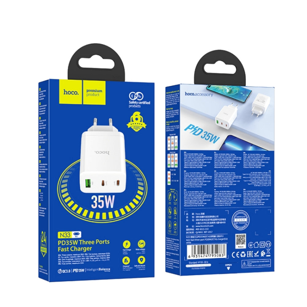 Home Charger 35W 2 PD QC3.0 Hoco N33 — White