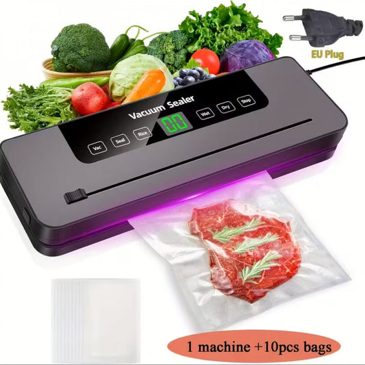 Вакуумний пакувальник для продуктів з LED-дисплеєм, різаком і 10 пакетами