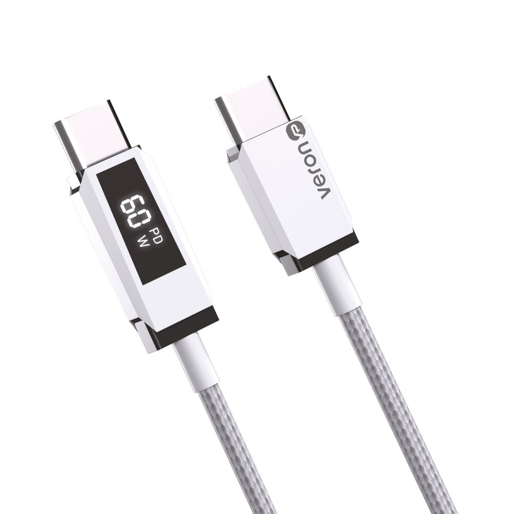Кабель USB C to C 60W PD (2m) Veron CC12 Nylon LCD — Black