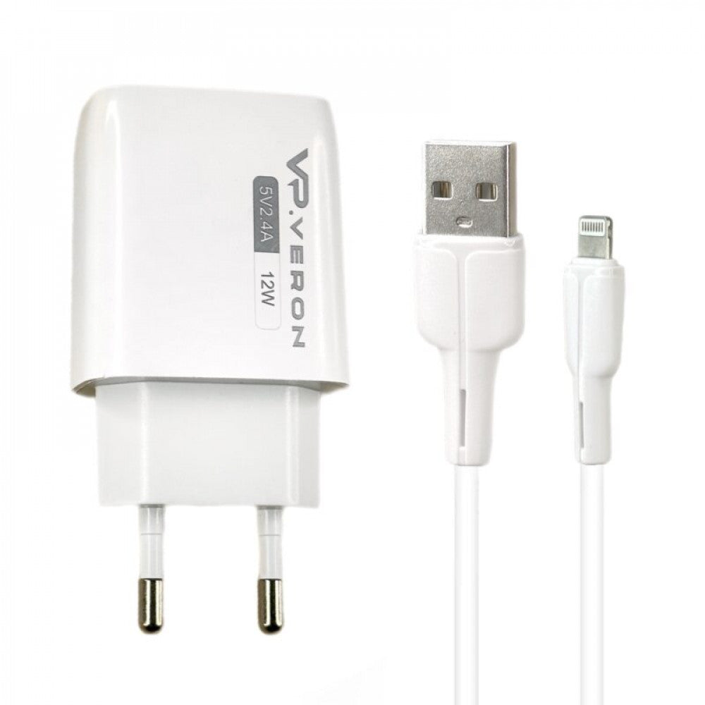 Home Charger 2.4A 2U Lightning Cable (1m) Veron AC62L