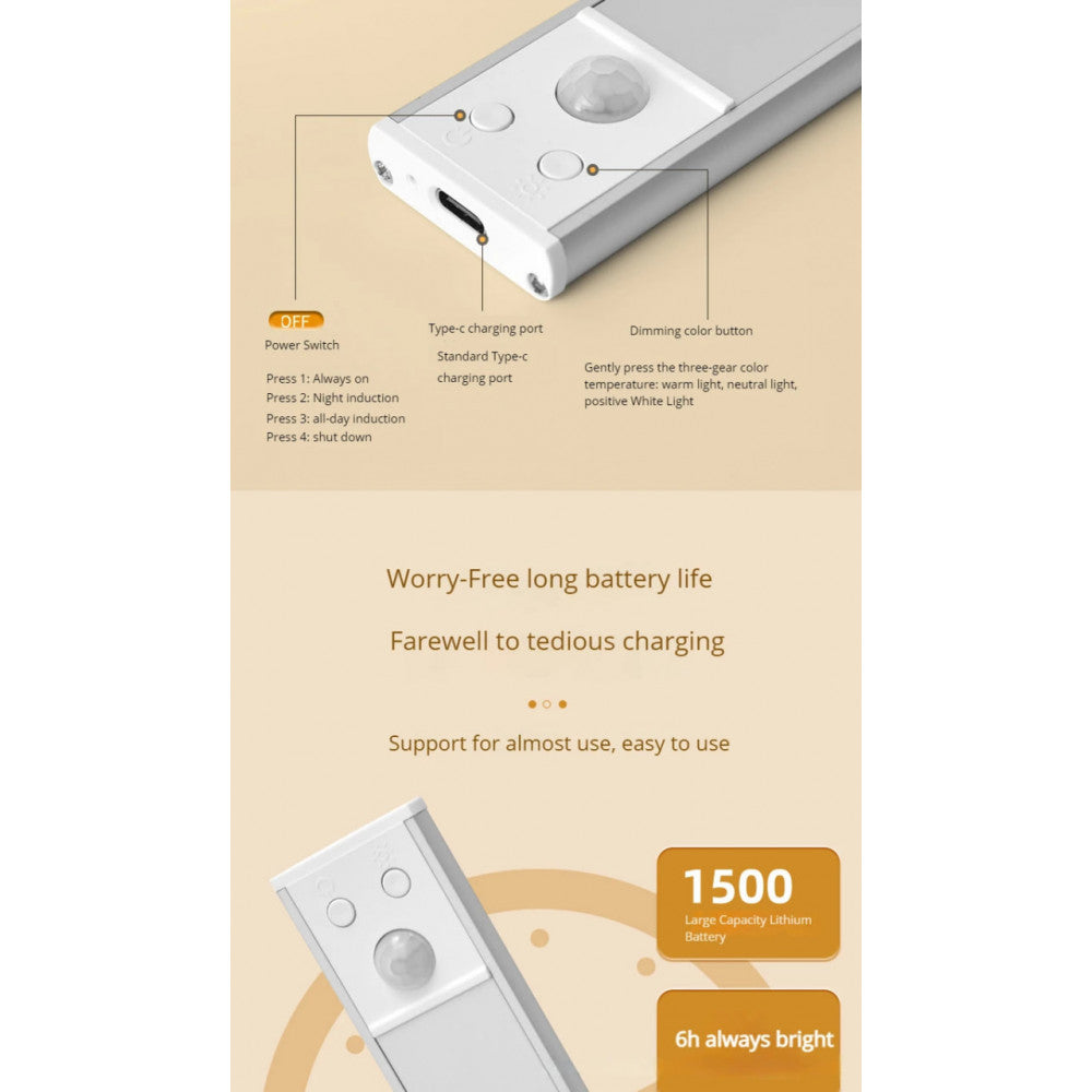 светодиодная лампа с датчиком движения 4 лампы 40 см c Аккумуляторная