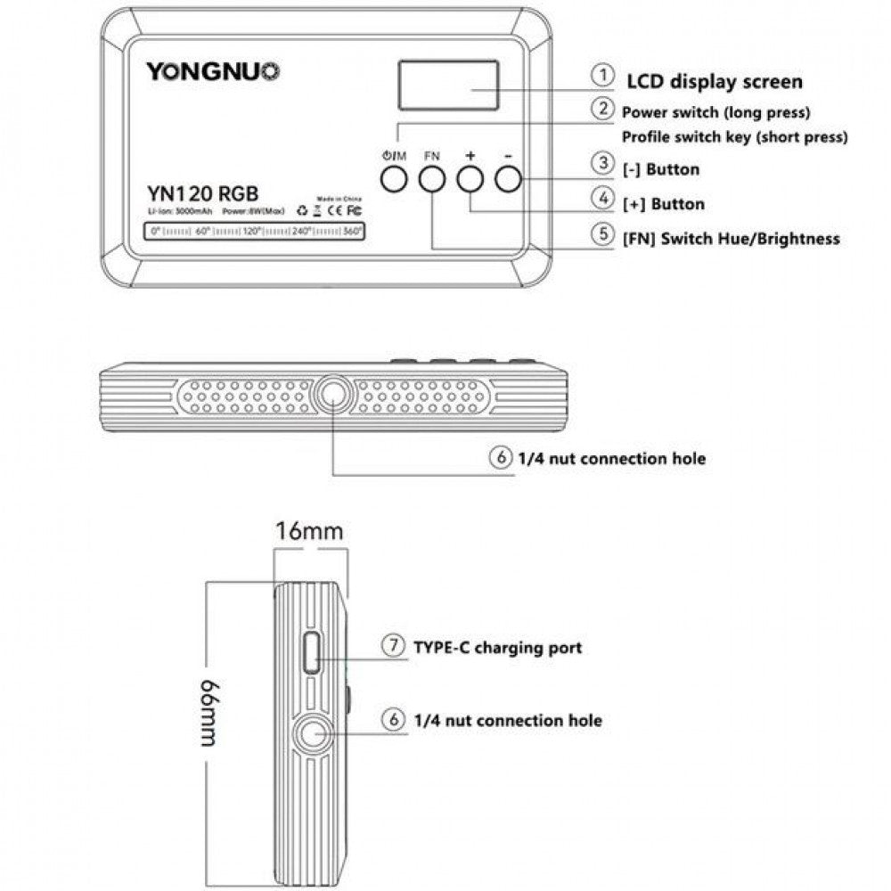 Лампа видеосвет LED YN120 RGB 8W Light 130 color 3200-9000K 3100mAh