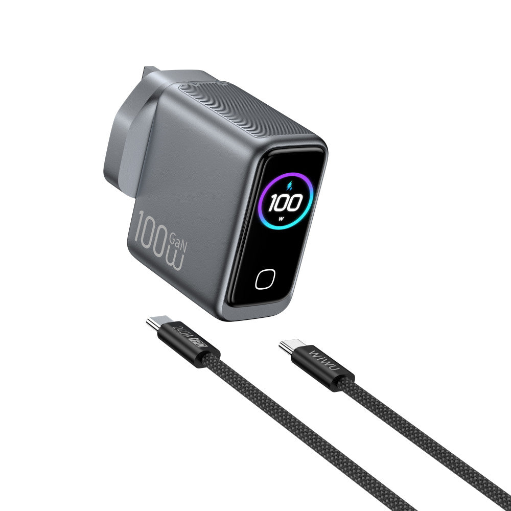 Home Charger | 100W | GaN | 1U | 2C | C to C Cable (1m)— Wiwu CHG300
