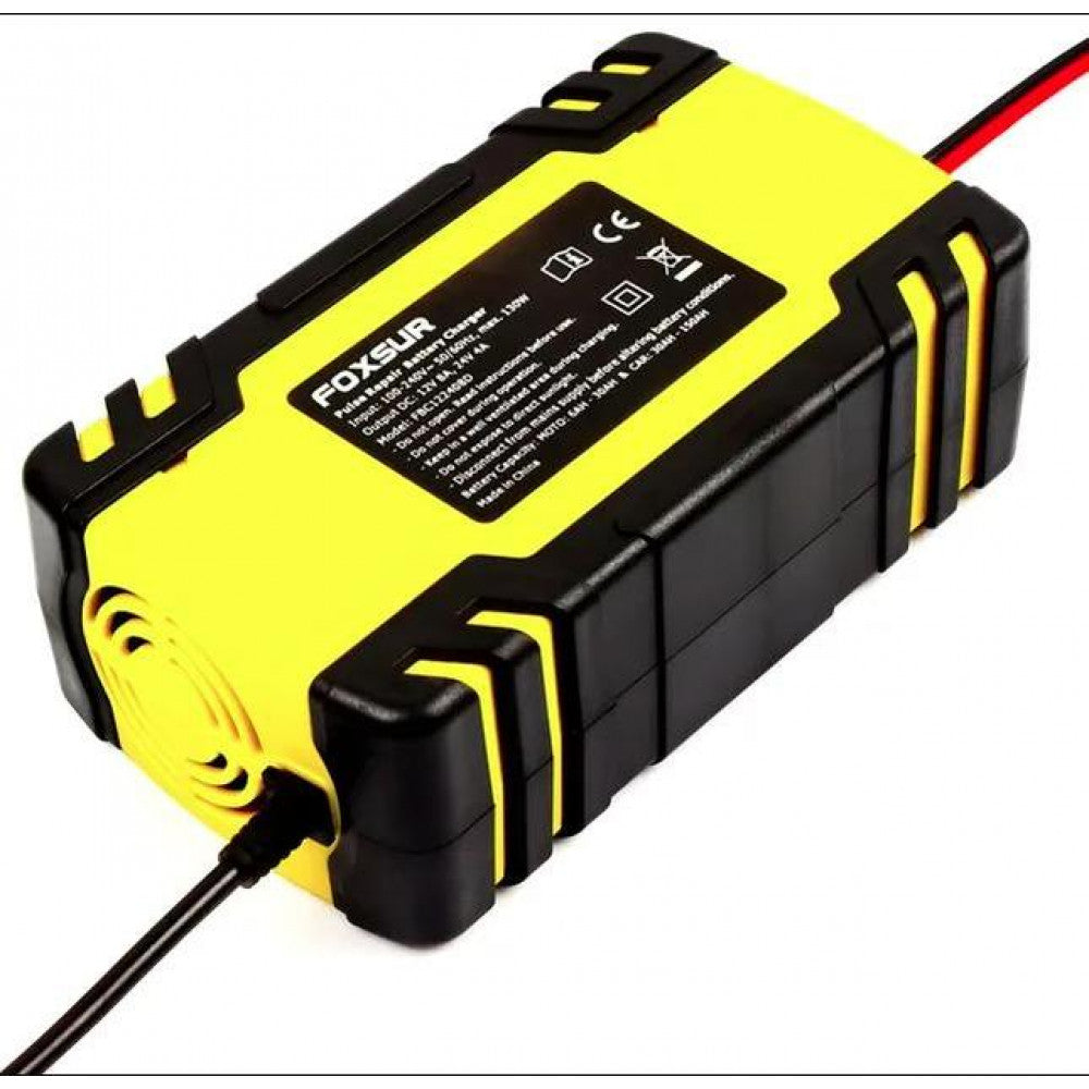 Зарядний пристрій для автомобільного акумулятора Foxsur FBC122408D 12 В 8 А-24 В 4 A Yellow , імпульсний автоматичний
