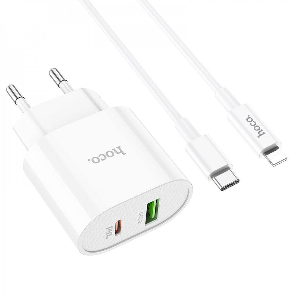 Home Charger | 20W | PD | QC3.0 | C to Lightning Cable (1m) — Hoco C95A — White