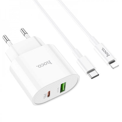 Home Charger | 20W | PD | QC3.0 | C to Lightning Cable (1m) — Hoco C95A — White