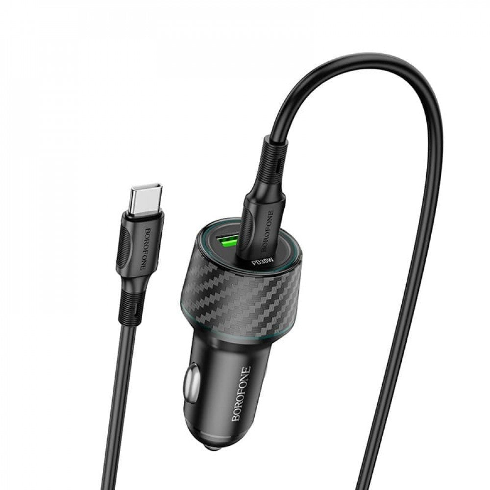 Car Charger | 30W | PD | QC3.0 C to C Cable (1m) — Borofone BZ21 — Black